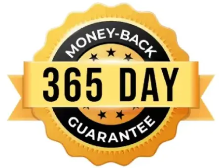 365-day money back guarantee badge displayed on the page