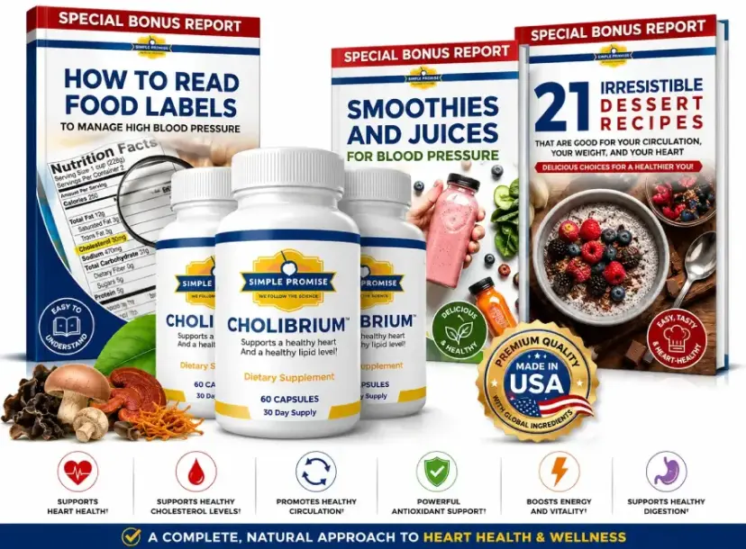 Cholibrium supplement package displayed with additional bonus materials